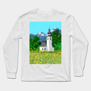 Gnadenwald Innsbruck Austria Landscape Illustration Long Sleeve T-Shirt